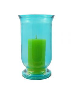Grehom Recycled Glass Hurricane Lamp (25 cm) - Straight & Tall (Blue)