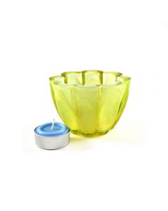 Grehom Recycled Glass Tea Light Holder - Lime Flower