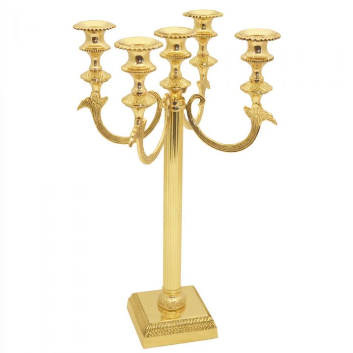 Gold Grehom 5 Arm Candelabra Fountain; 30 cm Candle Holder