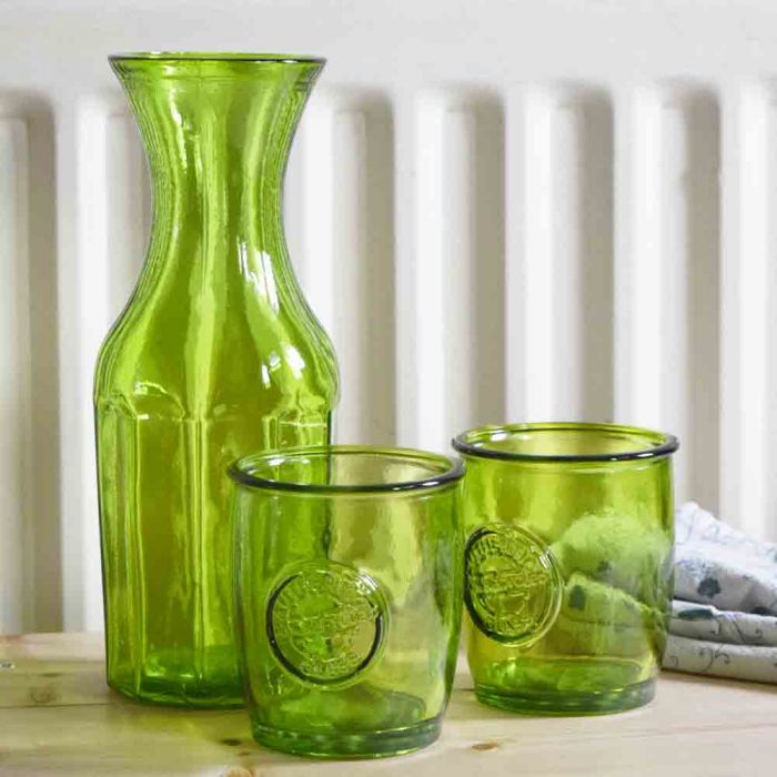Recycled Glass Carafe and Glass Tumbler Set